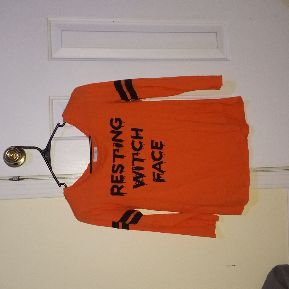 Ultra Flirt Resting Witch Face Shirt, Size S, Orange/Black